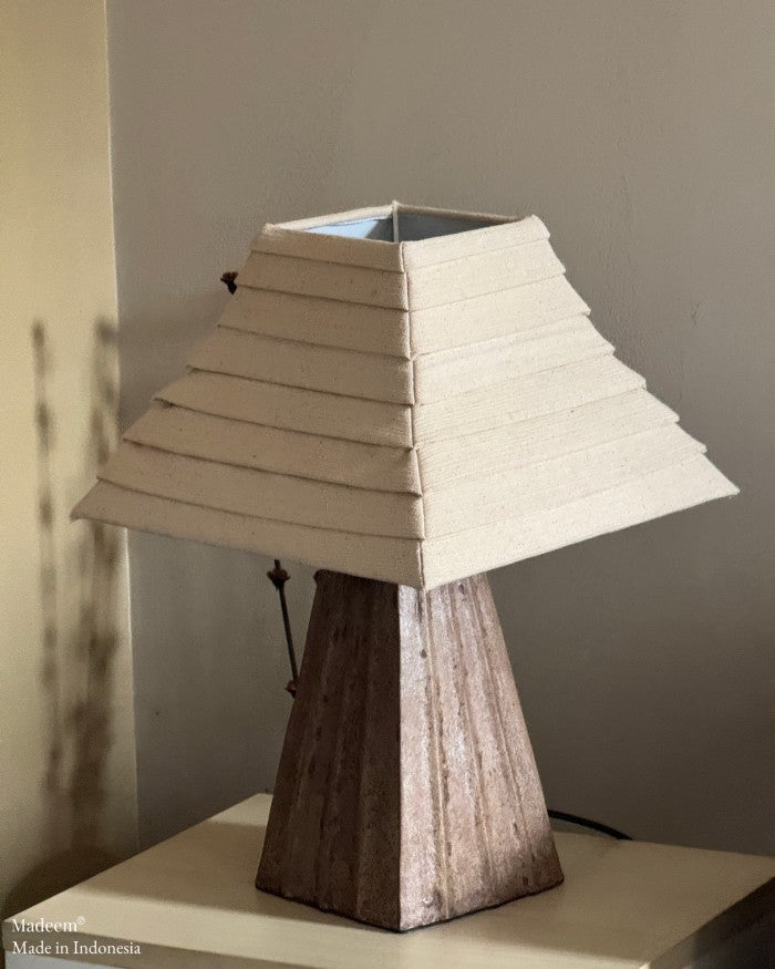 Handcrafted Rustic Table Lamp with Natural Cotton Shade - Lampu Meja