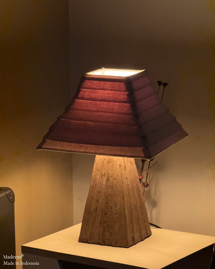 Handcrafted Rustic Table Lamp with Natural Cotton Shade - Lampu Meja