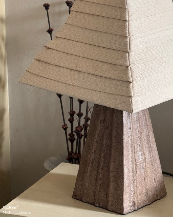 Handcrafted Rustic Table Lamp with Natural Cotton Shade - Lampu Meja